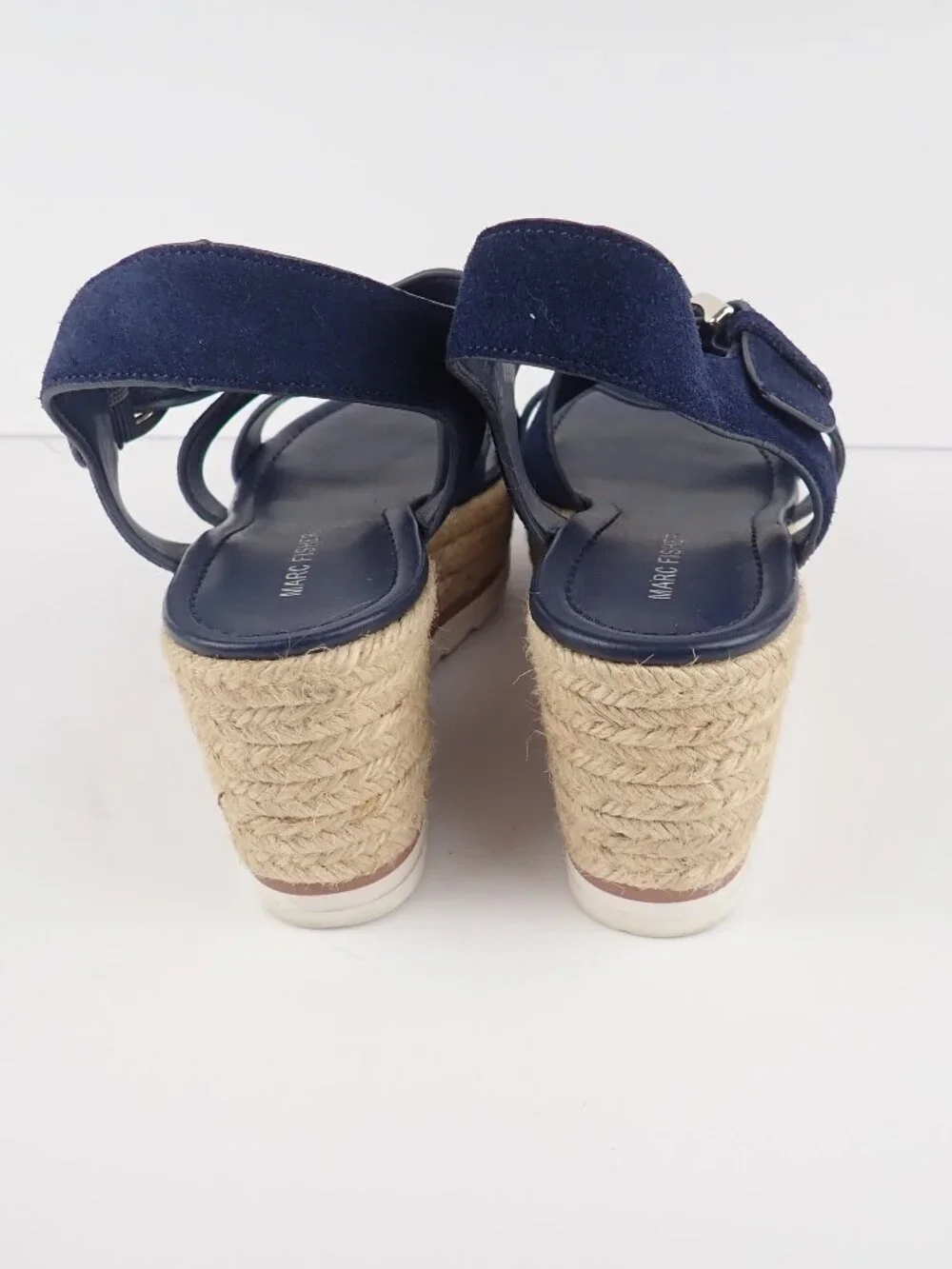 Marc Fisher Mfzaine Women's 8.5 M Navy Blue Suede Espadrille Wedge Heel Sandals